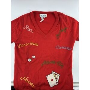 Vintage 1970's Ades Of California Red Acrylic Casino Theme V-neck Small